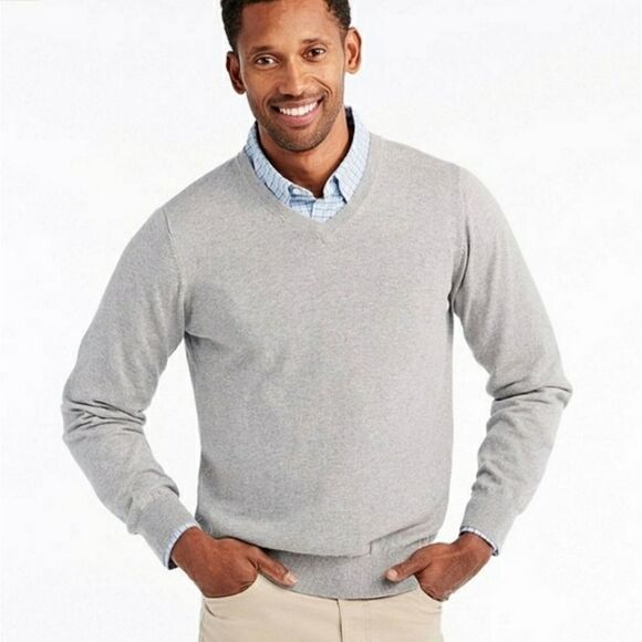 Eddie Bauer Cotton/Cashmere Men's V-neck Navy Sweater - Picture 11 of 11